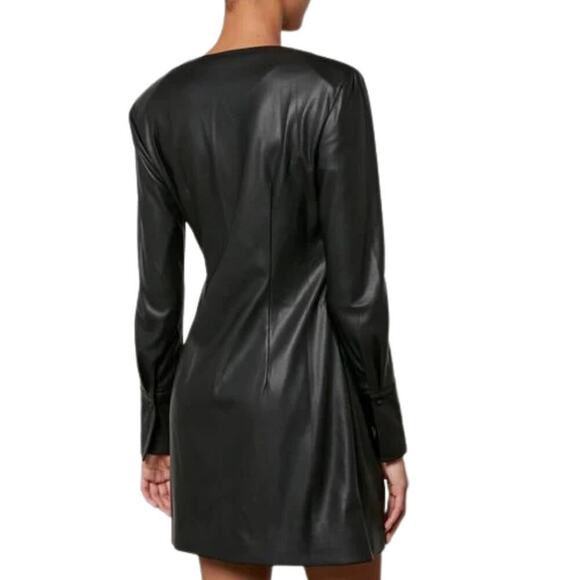 Anine Bing Joey Dress Faux Leather Wrap Mini Black Size Small NEW - Picture 3 of 9